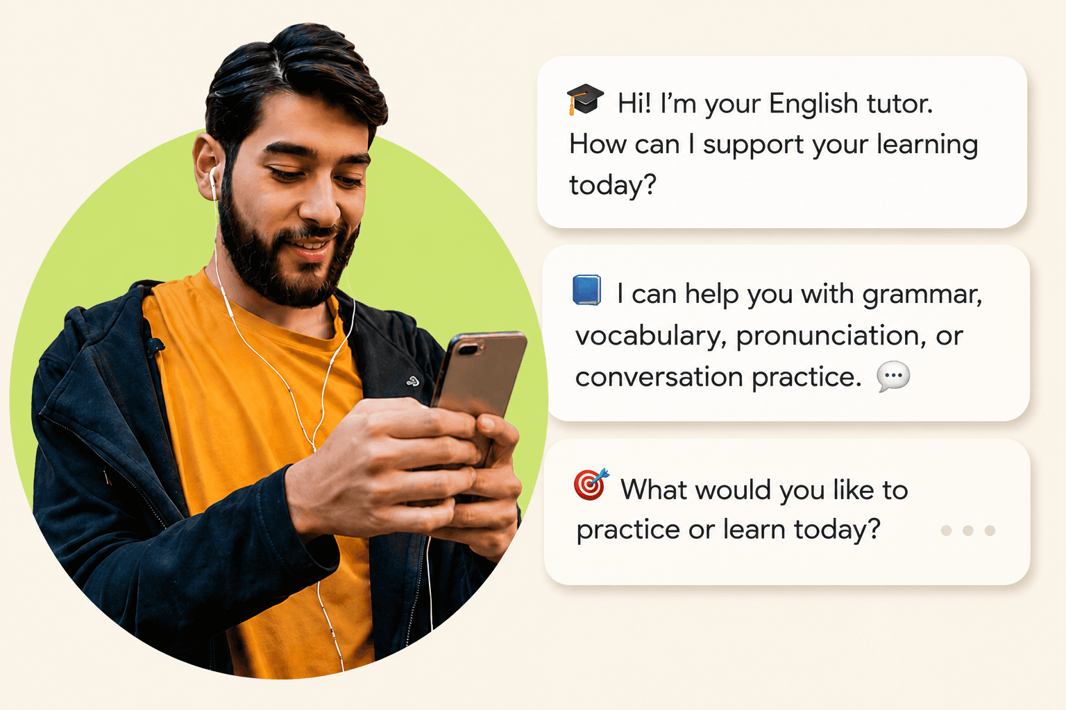 El tutor de Skills AI ofrece practicar gramática, vocabulario, pronunciación o conversación